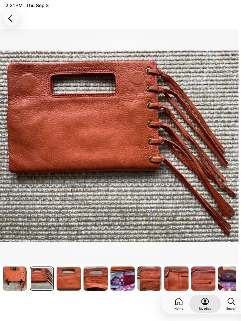 HOBO Sunny Orange Leather Fringe Clutch - Picture 2 of 16